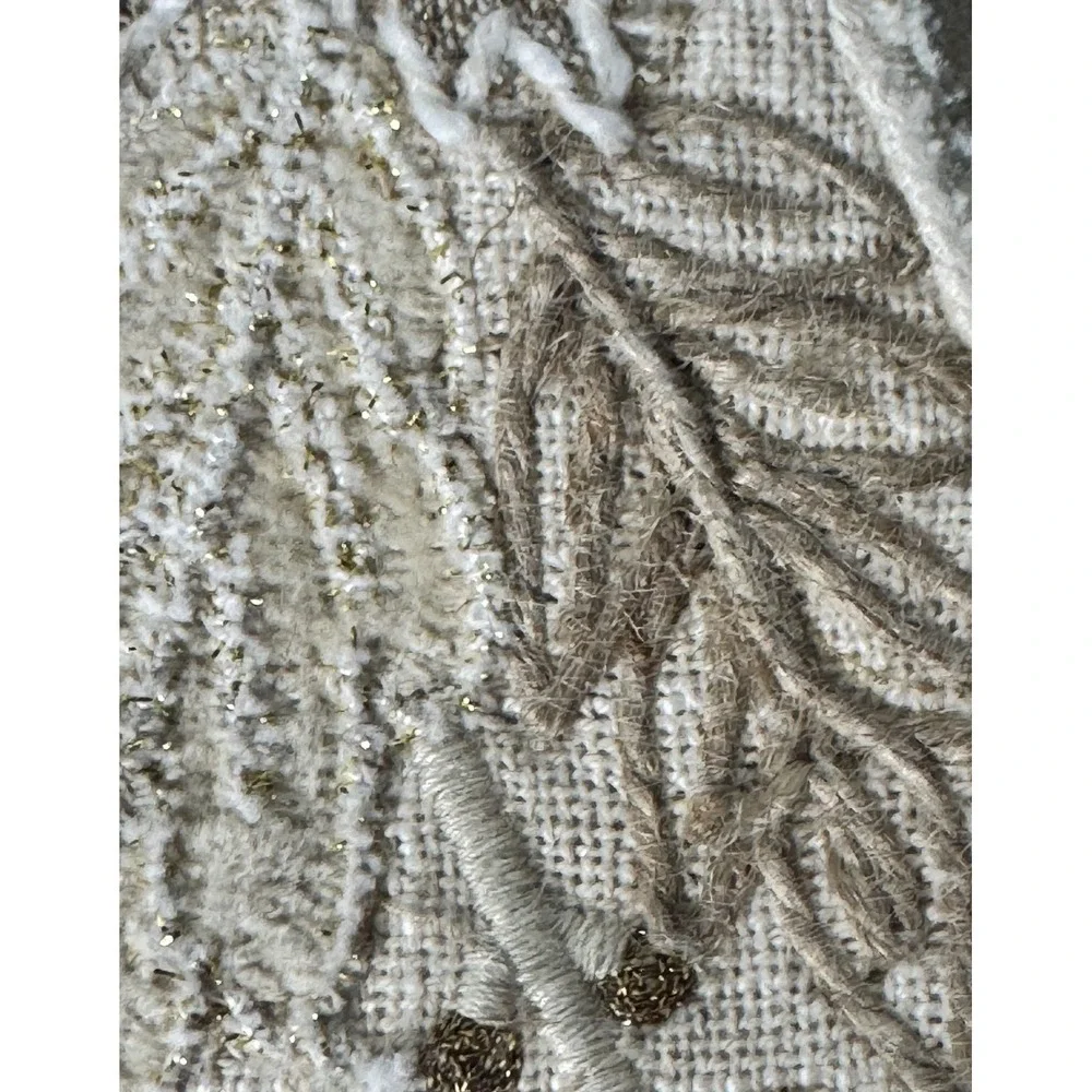 Christian Lacroix Set of 2 Round Placemats Beige Gold Embroidered Leaf Cotton